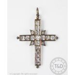 A Victorian paste set cross pendant, all set in white and yellow metal, 5cm long overall,