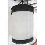 A Chinese bronzed metal cylindrical hall lantern, 48cm high,