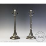 A pair of Kayserzinn Art Nouveau pewter candlesticks, shape number 4427,