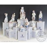 Ten Lladro clowns, comprising: Pierrot With Concertina, The Show Begins, Sad Sax,