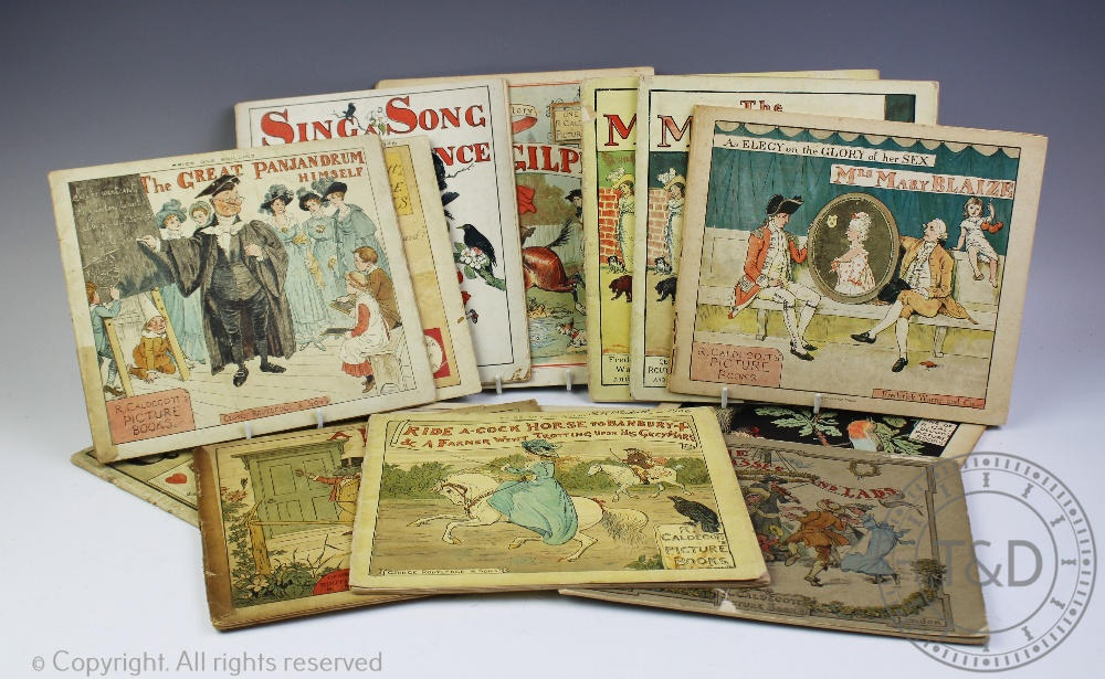 A collection of thirteen childrens books illustrated by Randolph Caldecott as part of his sixteen