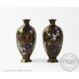 A pair of Japanese cloisonne vases, Meiji period,