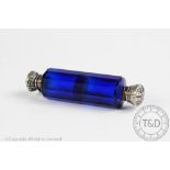 A Victorian blue glass double scent bottle,