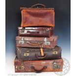 An assortment of leather luggage, to include a tan leather travel bag, 37cm high,