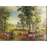 Albion Harris Bicknell (1837-1915), Oil on canvas laid on board, Pastoral landscape with cattle,
