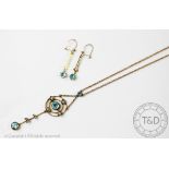 A zircon and split seed pearl set pendant and earrings, of concentric circle design,