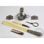 A selection of silver and silver plate to include a silver handled ivory page turner, 30.