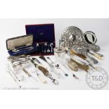 A selection of silver and silver plated items, to include: a George V silver cigarette box,