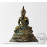 A bronze figure of Buddha, Thailand, 19th century, seated in padmasana with hands in dhyana mudra,