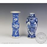 A Chinese porcelain blue and white Gu vase, Kangxi four character mark,