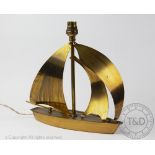 An Art Deco brass lamp, designed as a masted ship,