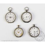 Four continental silver and white metal fob watches, early 20th century,
