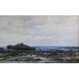 Albert Pollitt (1859-1926), Pair of watercolours, Costal scenes at low tied,