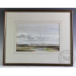 English School (20th century), Pair of watercolour wash, Estuary at low tied and landscape,