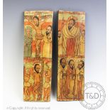 A near pair of Byzantine /Ethiopian Orthodox triptych doors, Pigments and gesso on panel,