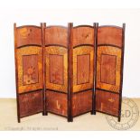 A late 19th century Japanese parquetry inlaid four fold screen,