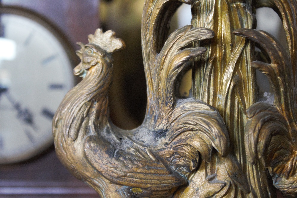 A French Art Nouveau gilt spelter figural mantel clock, modelled as two cockerels, - Image 9 of 9