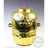 A late 19th century Dutch brass 'Doofpot' and cover with later copper strap handle,