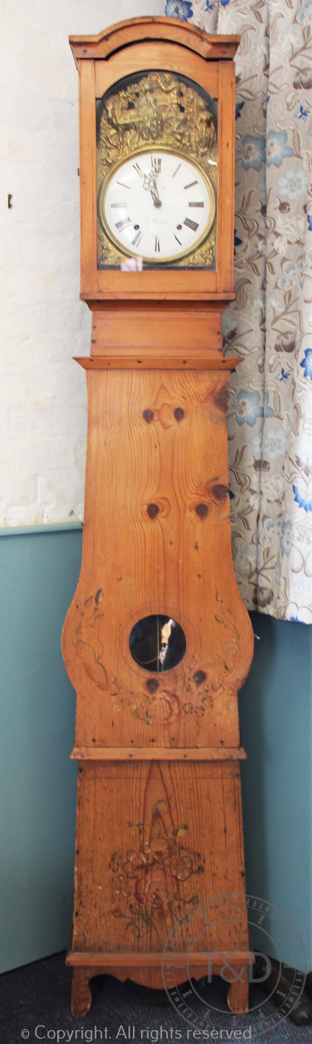 A 19th century French pine comptoise longcase clock,