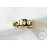 A Victorian ruby and diamond 18ct gold ring, engraved '1884',
