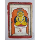 Indian Pahari School, 18th century, Gouache on paper, Figure on a shrine with inscription above,