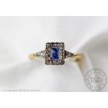 An Art Deco sapphire and diamond ring, the central rectangular,