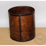 A Victorian Bushel Measure of bent wood with iron strapping, stamped 'Bushel',
