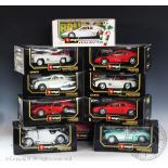 Ten boxed Burago 1:18 scale diecast vehicles, comprising; Ferrari 348TB, Ferrari 250 GTO,