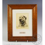 Cecil Aldin, Hand coloured ivorine plaque, 'Cracker' - the artists dog, Signed, 12cm x 9cm,