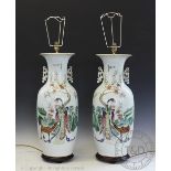 A large pair of modern Chinese famille rose porcelain lamps,