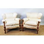 A French Louis XV style three piece salon suite, with three seater settee and two arm chairs,