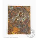 After F Fraisse, a cast bronze plaque depicting a 1930s racing driver at the wheel, 7.