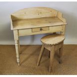 A pine wash stand, with raised back above a drawer, on turned legs, 93.5cm H x 93.