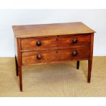 A 19th century mahogany side table, with two drawers, on tapered legs, 71cm H X 96.