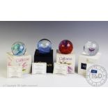 Four Caithness glass paperweights comprising: Sirocco Aqua,