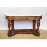 A Victorian mahogany marble top dressing table, of Duchess type, with single drawer, on turned legs,