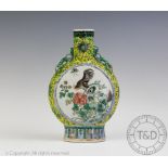 A Chinese porcelain famille verte moon flask, Kangxi four character mark,