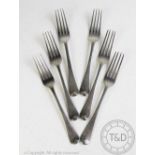 A set of six George III Old English pattern silver table forks, Williams Eley and Fearn,
