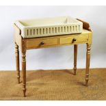 A pine wash stand with sink top, 90cm H x 91cm W overall,