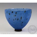 A Kosta Boda glass vase, in mottled blue, signed and with signature possibly for Bertil Vallien,