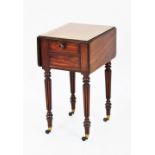 A George IV mahogany night table, circa 1820, with faux drawer cupboard door and rounded flaps