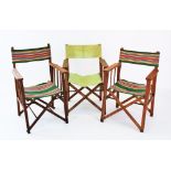 Three 1950's director's chairs of folding form with striped upholstered seats,