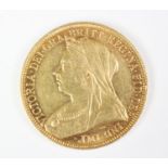 A Victorian gold double sovereign, £2 piece dated 1893,