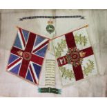 A First World War Manchester Regiment silkwork panel, detailed with a Union Jack flag