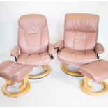 Two Ekornes stressless reclining leather armchairs,