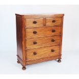 A Victorian mahogany chest of two short and three long drawers,