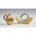 A Royal Worcester blush ivory flat back miniature ewer,