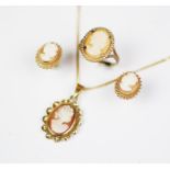 A selection of cameo set jewellery,
