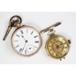 A yellow metal open face pocket watch,