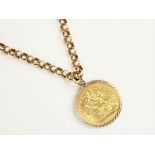 An Edwardian gold sovereign dated 1907, within 9ct gold mount